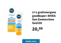 Plein.nl 1+1 gratisnergens goedkoper: NIVEA Sun Zonnecrème Gezicht aanbieding