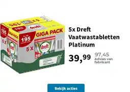 Plein.nl 5x Dreft Vaatwastabletten Platinum aanbieding