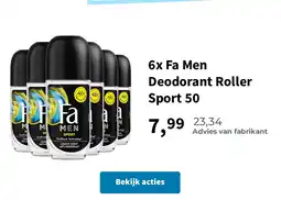 Plein.nl 6x Fa Men Deodorant Roller Sport 50 aanbieding