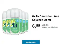 Plein.nl 6x Fa Deoroller Lime Squeeze 50 ml aanbieding