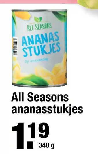 ALDI All Seasons ananasstukjes 340g aanbieding