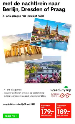 HEMA Met de nachttrein naar Berlijn, Dresden of Praag aanbieding