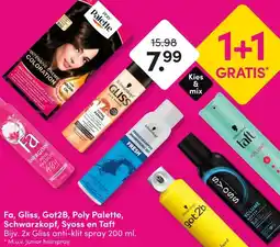 DA Fa, Gliss, Got2B, Poly Palette, Schwarzkopf, Syoss en Taft aanbieding