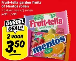 Poiesz Fruit-tella garden fruits of Mentos rollen aanbieding