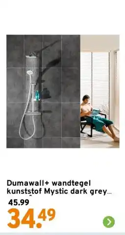 GAMMA Dumawall+ wandtegel kunststof Mystic dark grey 1,95m² 37,5x65cm 8 stuks aanbieding