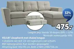 Jysk Vejlby slaapbank met chaise longue aanbieding