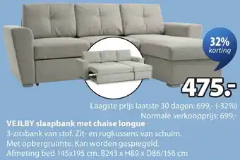 Jysk Vejlby slaapbank met chaise longue aanbieding