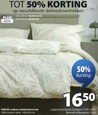 Jysk Sabine satijnen dekbedovertrek aanbieding