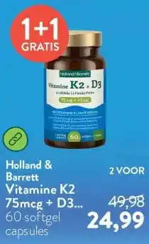 Holland & Barrett Vitamine K2 75mcg + D3 25mcg In Olijfolie - 60 softgels aanbieding