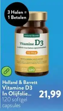 Holland & Barrett Vitamine D3 In Olijfolie 25mcg aanbieding