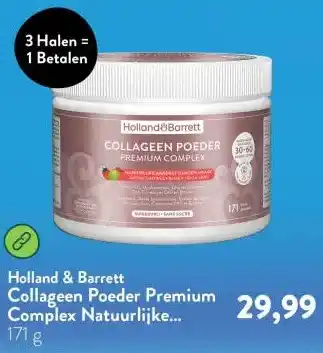 Holland & Barrett Collageen Poeder Premium Complex Natuurlijke Aardbei-/Limoensmaak - 171 gram aanbieding