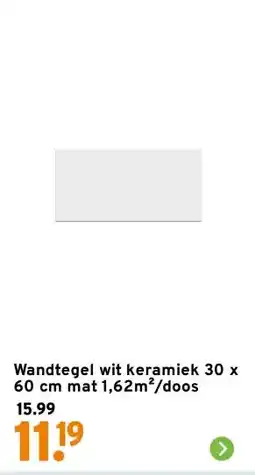 GAMMA Wandtegel wit keramiek 30 x 60 cm mat 1,62m²/doos aanbieding