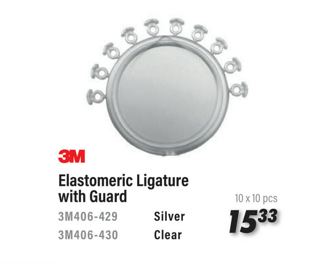 3M Elastomeric Ligature with Guard 3M406429 Silver 10 x 10 pcs