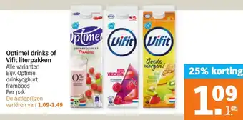 Albert Heijn Optimel drinks of Vifit literpakken aanbieding