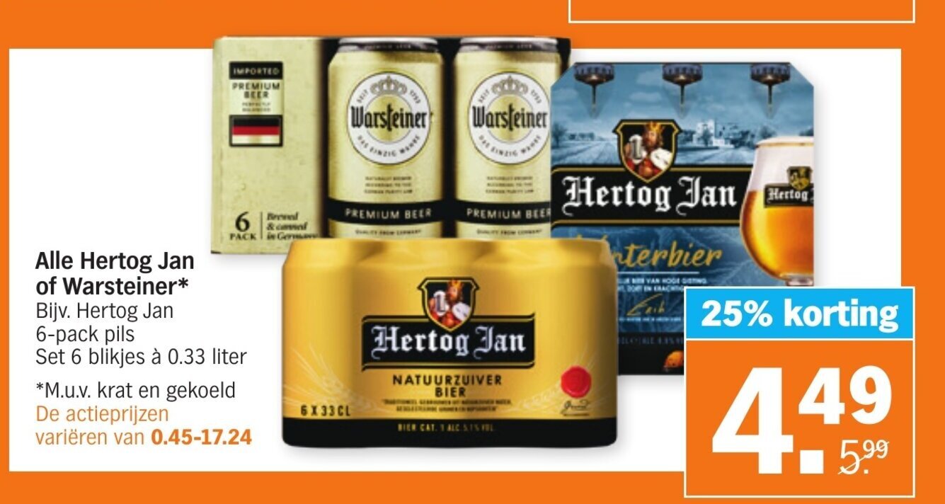 Hertog Jan of Warsteiner aanbieding bij Albert Heijn