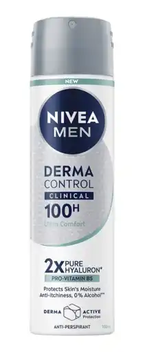 De Online Drogist Nivea Men Derma Control Clinical 100H Ultra Comfort Anti-perspirant Spray 150ML aanbieding