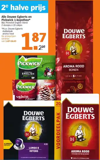 Albert Heijn Douwe Egberts en Pickwick 1-kopsthee aanbieding