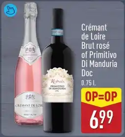 ALDI Crémant de Loire Brut rosé of Primitivo Di Manduria Doc aanbieding