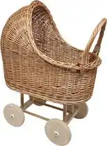Bol.com Playwood Rieten poppenwagen - Met houten onderstel - 52 x 32 x 65 cm aanbieding