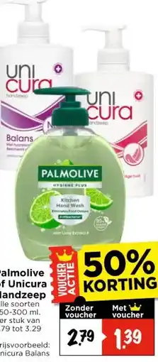 Vomar Voordeelmarkt Palmolive of Unicura Handzeep aanbieding