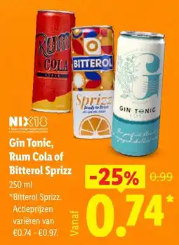 Lidl Gin Tonic, Rum Cola of Bitterol Sprizz aanbieding