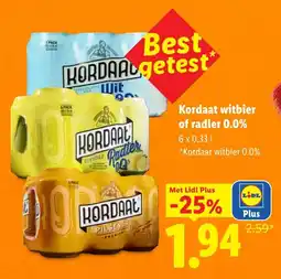 Lidl Kordaat Witbier of Radler 0.0% aanbieding