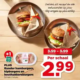 PLUS Plus Runder hamburgers, kipburgers en houthakkersburgers aanbieding