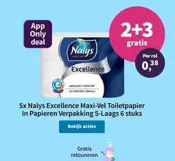 Plein.nl 5x Nalys Excellence Maxi-Vel Toiletpapie5x Nalys Excellence Maxi-Vel Toiletpapier In Papieren Verpakking 5-Laags 6 stuks aanbieding