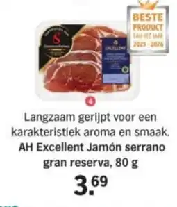 Albert Heijn AH Excellent Jamón serrano gran reserva aanbieding