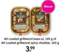 Albert Heijn AH Loaded grillworst kaas-ui of AH Loaded grillworst spicy cheddar aanbieding