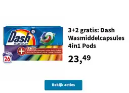Plein.nl 3+2 gratis: Dash Wasmiddelcapsules 4in1 Pods aanbieding