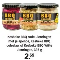 Albert Heijn Kesbeke BBQ rode uienringen met jalapeños, Kesbeke BBQ coleslaw of Kesbeke BBQ Witte uienringen aanbieding