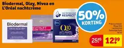 Kruidvat Biodermal, Olay, Nivea en L'Oréal nachtcrème aanbieding