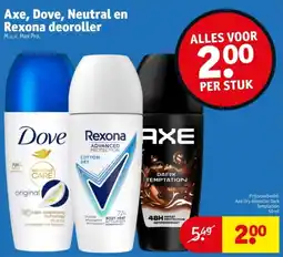 Kruidvat Axe, Dove, Neutral en Rexona Deoroller aanbieding