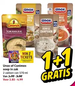 Hoogvliet Unox of Conimex soep in zak aanbieding