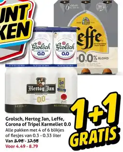 Hoogvliet Grolsch, Hertog Jan, Leffe, Corona of Tripel Karmeliet 0.0 aanbieding