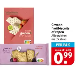 Hoogvliet G'woon fruitbiscuits of repen aanbieding