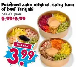 Boon`s Markt Pokébowl zalm original, spicy tuna of beef Teriyaki aanbieding