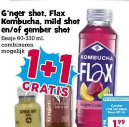 Boon`s Markt Ginger shot. Flax Kombucha, mild shot en/of gember shot aanbieding