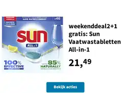 Plein.nl weekenddeal2+1 gratis: Sun Vaatwastabletten All-in-1 aanbieding