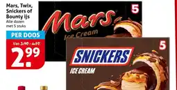 Hoogvliet Mars, Twix, Snickers of Bounty ijs aanbieding