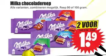 Dirk Milka chocoladereep 90g aanbieding