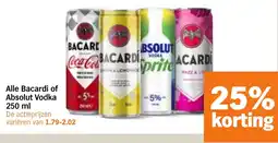 Albert Heijn Alle Bacardi of Absolut Vodka aanbieding