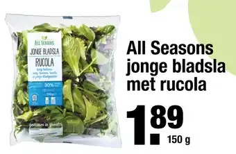 ALDI All Seasons jonge bladsla met rucola 150g aanbieding