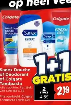 Vomar Voordeelmarkt Sanex Douche of Deodorant of Colgate Tandpasta aanbieding