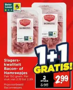 Vomar Voordeelmarkt Slagers- kwaliteit Bacon- of Hamreepjes aanbieding