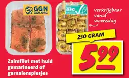 Nettorama Zalmfilet met huid gemarineerd of garnalenspiesjes aanbieding