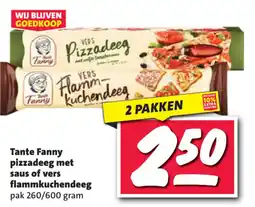 Nettorama Tante Fanny pizzadeeg met saus of vers flammkuchendeeg aanbieding