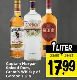 Vomar Voordeelmarkt Captain Morgan Spiced Rum, Grant's Whisky of Gordon's Gin aanbieding