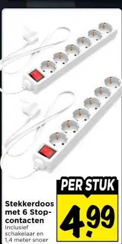 Vomar Voordeelmarkt Stekkerdoos met 6 Stop- contacten aanbieding